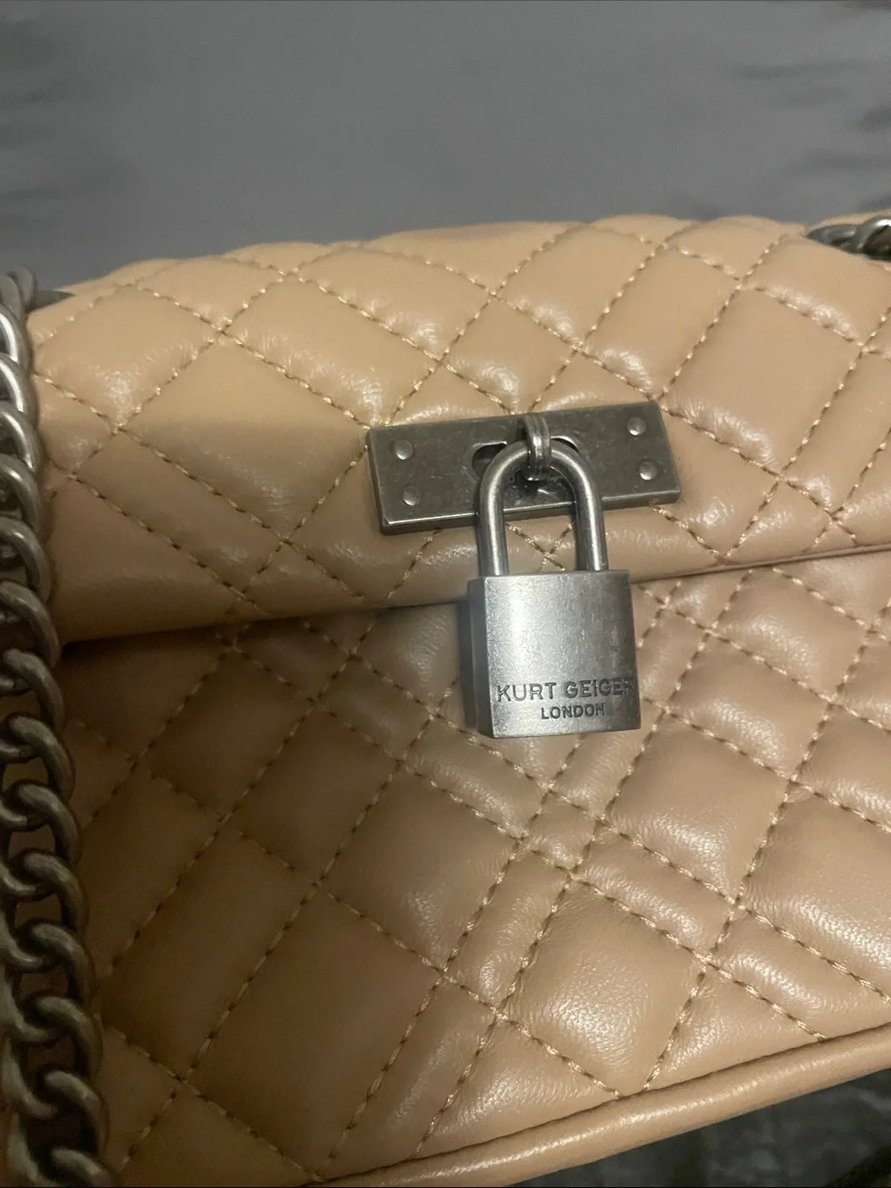 Quilted Leather Chain Shoulder Bag - Beige by Kurt Geiger